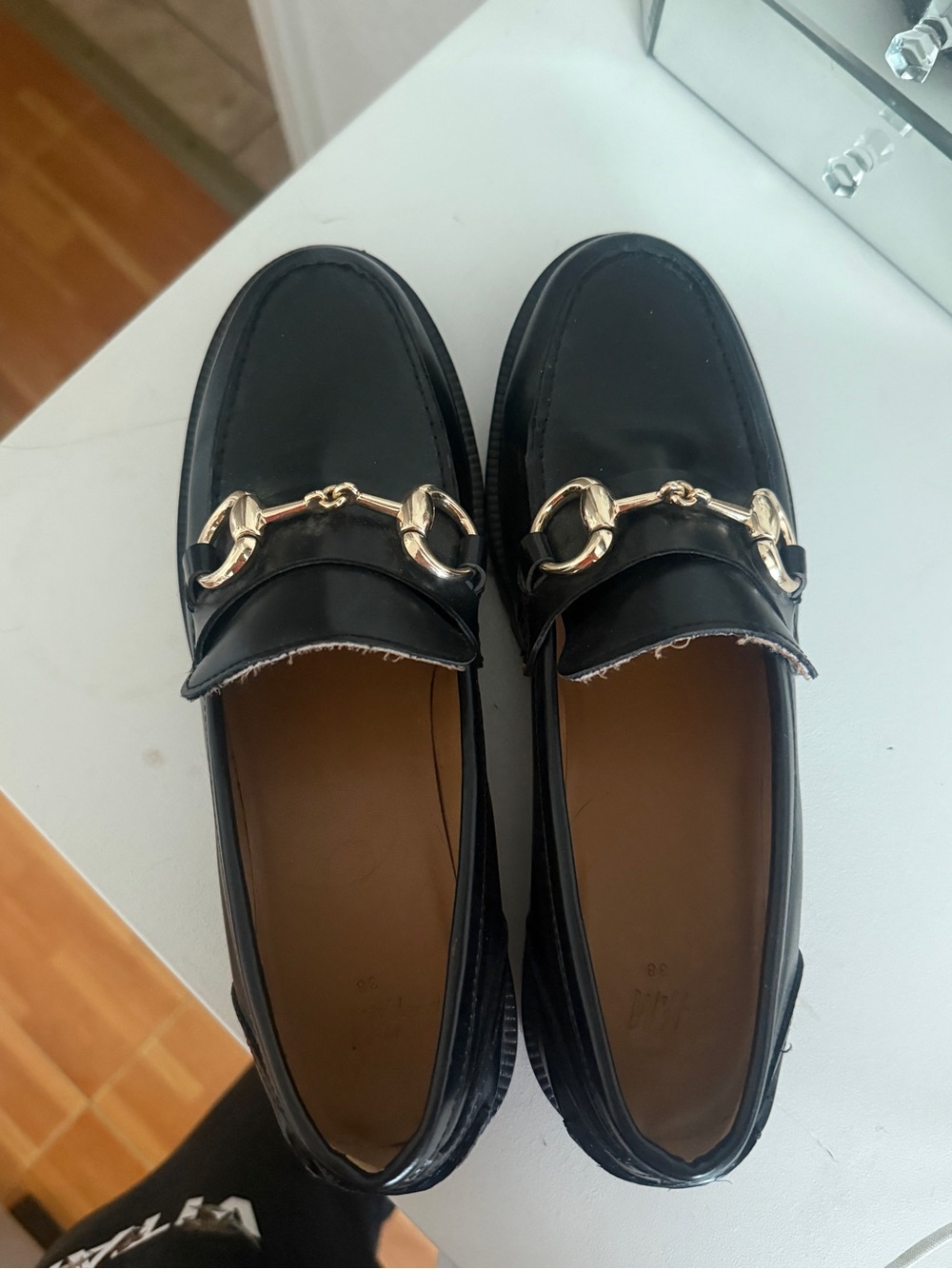 H&M Black Loafers with Gold Horsebit Detail